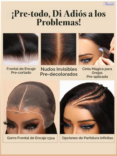 Vista 3 de Nadula Pre Everything Body Wave 13x4 Peluca de encaje frontal con cabello humano, onda corporal, con cordón elástico, sin pegamento, pre-arrancada