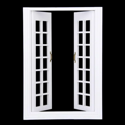 Vista 4 de 1/12 Casa de muñecas Madera Blanca Puertas Francesas Dobles Ventana con Cortina DIY