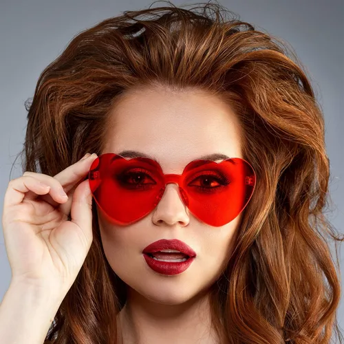 Vista 6 de Frienda 6 lentes de sol con forma de corazón rosa para fiestas y cosplay