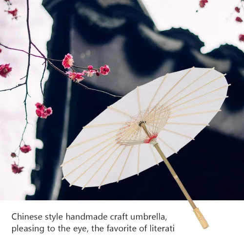 Vista 3 de Paraguas de papel resistente a la lluvia sombrilla china hecha a mano ideal para bodas damas de honor blanco puro 2