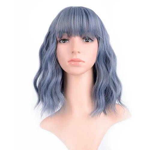 Vista 13 de VCKOVCKO - Peluca de cabello castaño claro rizada con flequillo de aire, onda natural rizada, peluca corta estilo Bob para mujer, longitud hasta
