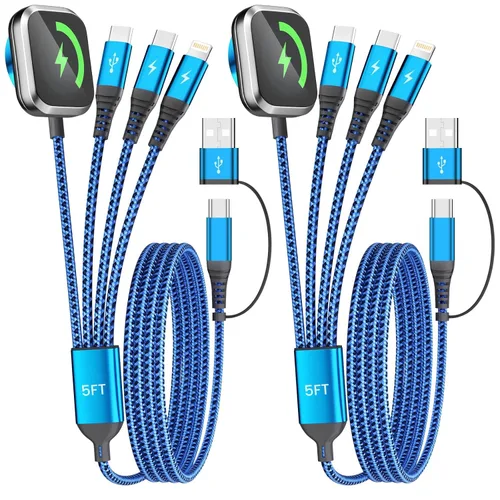 Vista 21 de Travel Essentials - Cable de carga múltiple para iWatch Charger, 4 en 2, 3XUSB C, cable de carga múltiple, USBC Car CarPlay compatible con iWatch