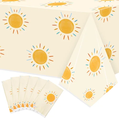 Vista 10 de 3 piezas de manteles de cumpleaños de sol bohemio, decoración de fiesta de sol bohemio, desechables, plástico impermeable, rectangulares