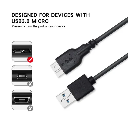 Vista 2 de Cable micro B, USB 3.0 A macho a micro USB 3.0, cable de sincronización compatible con Toshiba, Seagate, Samsung, WD, My Passport y más discos duros