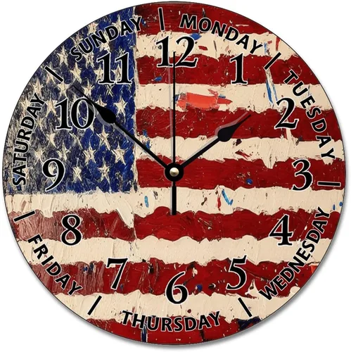 Vista 66 de Reloj de pared Whatever Modern Wood Clock de 10 pulgadas, silencioso, sin tictac, funciona con pilas, para sala de estar, dormitorio, cocina, A