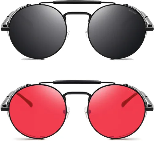 Vista 2 de RONSOU - Lentes de sol polarizados estilo steampunk redondas y vintage, con protección UV400, con marco