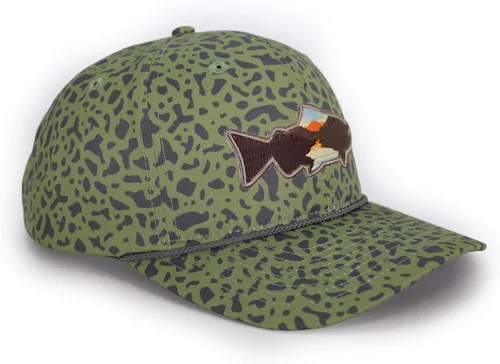 Vista 15 de Paramount Outdoors Sombrero de pesca de trucha al atardecer, diseño de silueta de pez de montaña, sombrero para exteriores con cómodo Snapback