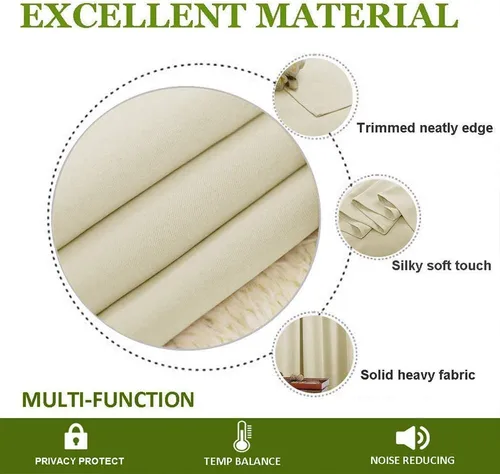 Vista 4 de Rod Pocket Blackout Curtains for Bedroom - Thermal Insulated Room Darkening Curtain for Living Room {Set Of 2 Panels} Ivory, 42 x 72 Inch
