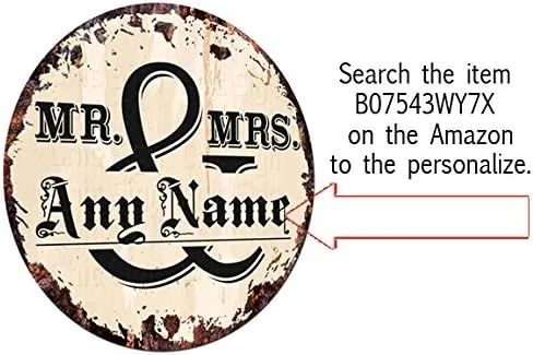 Vista 3 de MR. & Mrs. Smith Circle Sign rústico Estaño Chic Retro 11.75" placa de metal Store Home Man Cave Decoración Funny Gift