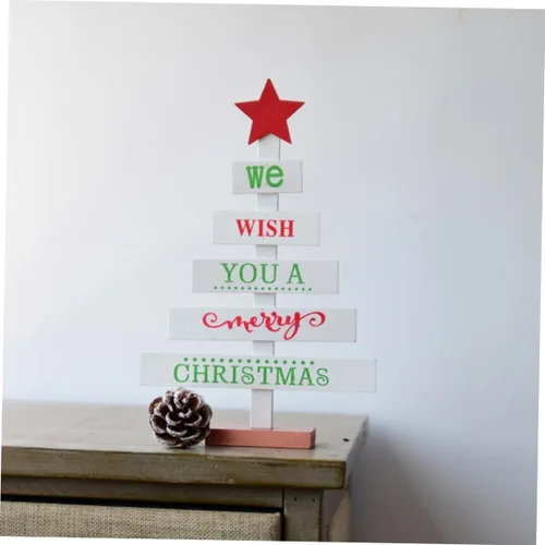 Vista 2 de Decoración de mesa de árbol de Navidad de madera blanca para decoraciones de fiesta de escritorio