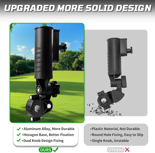 Vista 5 de iLSKW Soporte de paraguas para carrito de golf resistente, diseño resistente al viento, base de aleación de aluminio con ajuste de 180 grados