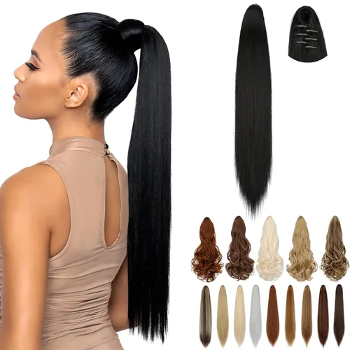 Vista 17 de Extensión de cola de caballo de 18 pulgadas, 20 pulgadas, larga, rizada, ondulada, recta, con clip, de aspecto natural, extensión de cabello