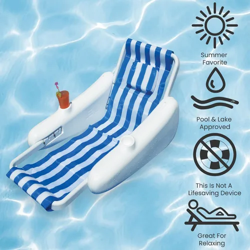 Vista 6 de Silla flotante Sunchaser de 66 pulgadas con respaldo a rayas azules y blancas
