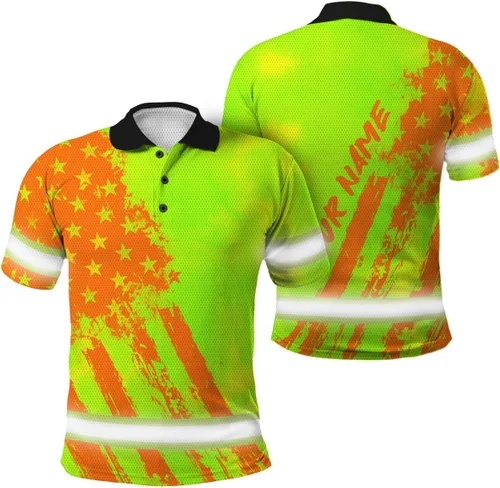 Vista 27 de Polo reflectante con bandera de camuflaje de alta visibilidad para hombres y mujeres, polo de seguridad para trabajo, patriótico