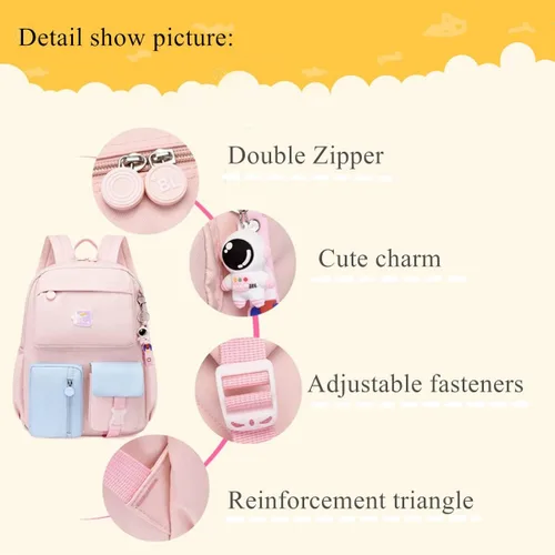 Vista 5 de EKUIZAI Kawaii Colorido Casual Niñas Mochila Escuela Primaria Mochila Dulce y Linda Mochila Infantil con Encanto, Púrpura, Classic