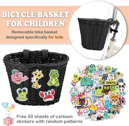 Vista 5 de Cesta delantera para bicicleta de niños, tejida a mano multicolor, para niños y niñas