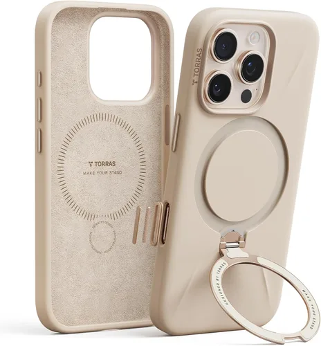 Vista 11 de TORRAS Funda de silicona líquida para iPhone 16 Pro con anillo magnético giratorio de 360 grados y control de cámara, compatible con MagSafe, Funda