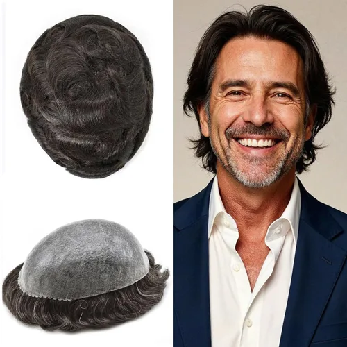 Vista 61 de Extensiones de pelo tipo tupé para hombre, sistema de reemplazo de cabello humano virgen 100% europeo, piel fina y duradera, inyección