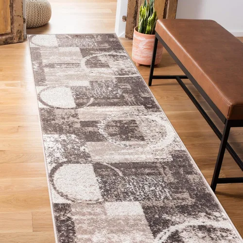 Vista 21 de Rugshop - Alfombra contemporánea con diseño abstracto de círculos, alfombra con respaldo de yute para entrada, cocina o habitación pequeña, marrón