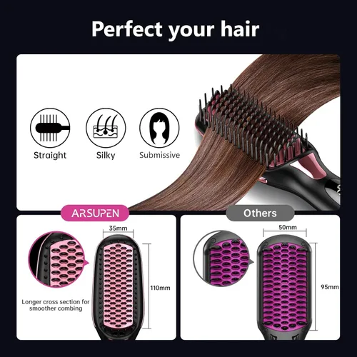 Vista 2 de OMTech Cepillo alisador de pelo, cepillo térmico para mujeres con antiquemaduras, bloqueo automático de temperatura y apagado automático