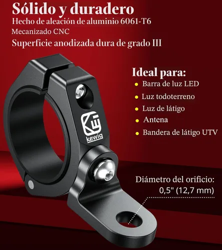 Vista 2 de BRCOVAN Soporte de bandera de látigo UTV, soporte de luz de látigo de aleación de aluminio macizo, soporte de montaje de barra de luz LED