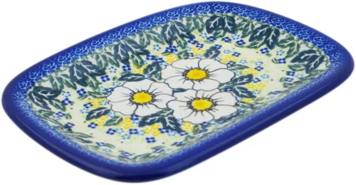 Vista 17 de Auténtico plato de cerámica polaca de 10 pulgadas en diseño amarillo hecho a mano en Bolesławiec Polonia por Ceramika Bona + certificado