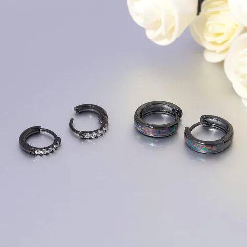 Vista 94 de CiNily Aretes Huggie de ópalo con bisagras, chapados en oro, hipoalergénicos, pequeños aretes de aro para mujeres, adolescentes, niñas, hombres