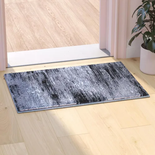 Vista 16 de Flash Furniture Rylan Collection - Alfombra contemporánea de olefinas azules, de pelo alto, 2 x 10 pies, respaldo de yute, pasillo, entrada