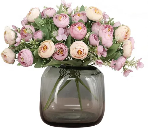 Vista 3 de Flores artificiales, 1 ramo de 12 cabezas, peonía artificial, té de rosas, flores de seda de camelia para bricolaje, hogar, jardín, decoración