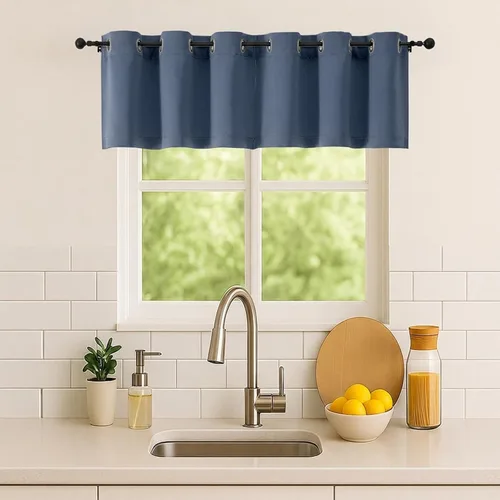 Vista 49 de Simplebrand Juego de 2 paneles de cenefa aguamarina para ventana de cocina de 14 pulgadas de largo, cortinas de oscurecimiento de habitación