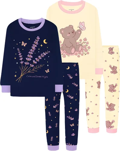 Vista 9 de DAUGHTER QUEEN Pijama de algodón para niñas de 4 piezas, talla 18 meses-12 años