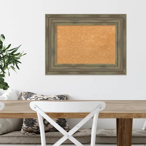 Vista 4 de Amanti Art Natural Cork Board for Wall, 18x24 Vision Board with Grey Wood Frame, Small Corkboard Office Decor for Home Organization, Country Rustic