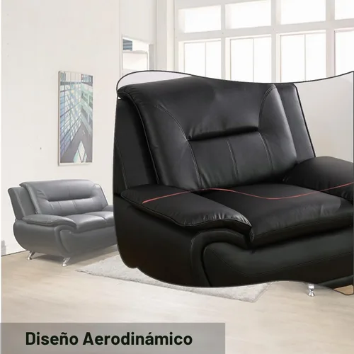 Vista 4 de Juego de sofá de cuero (3 piezas, cuero negro B), muebles de sala de estar para apartamento, material de estilo minimalista, fácil montaje B-cuero