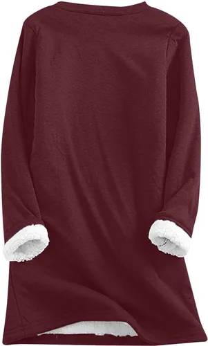 Vista 4 de Womens Yes I'm Cold Me 247 Funny Letter Print Crewneck Sweathirts Winter Warm Sherpa Fleece Lined Pullover Tunic Tops