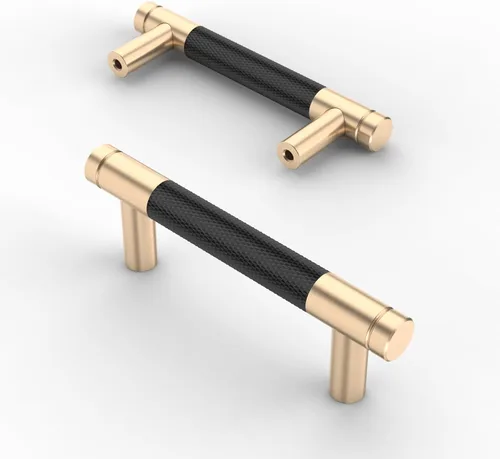 Vista 42 de Asidrama - Paquete de 10 tiradores para gabinete de 3 pulgadas (76mm) de color negro mate y bronce champán, manijas estriadas para gabinete
