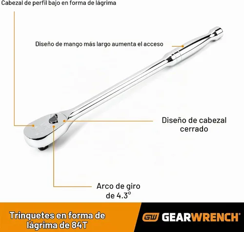 Vista 2 de GEARWRENCH - Trinquete de lágrima de 1/4 de pulgada, 84 dientes, 5" - 81011A-07