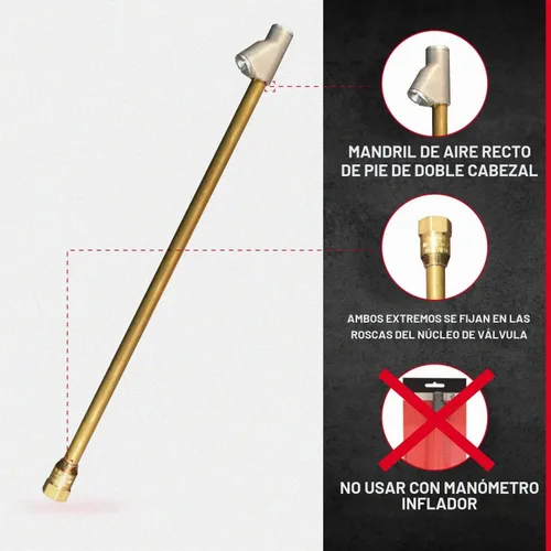 Vista 5 de Portabrocas de aire de doble cabeza con pie recto para medidor de presión de neumáticos, alcance extendido de 12", 1/4" FNPT, 150 PSI