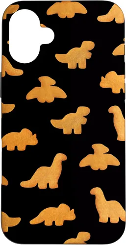 Vista 23 de iPhone 16 Dinos - Patrón de pepitas de pollo Divertida funda negra de dinosaurio realista