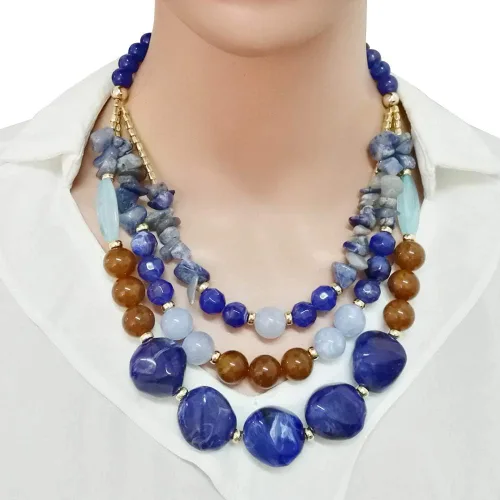 Vista 3 de Estilo bohemio Multi -color Exagerated Bead Tres pisos collar para mujeres y niñas regalos