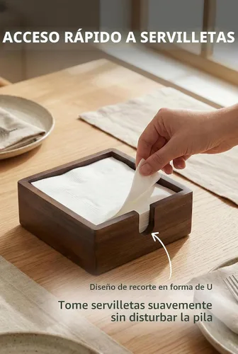 Vista 6 de DEMIGO Servilletero de madera de acacia para cóctel, 5.4 pulgadas, bandeja cuadrada para servilletas