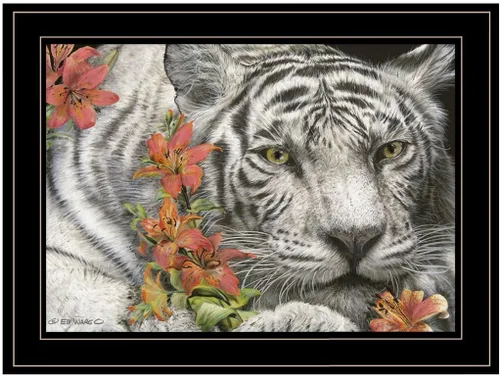 Vista 5 de Trendy Decor4U Ed Wargo - Arte de pared impreso Tiger Lily de 18 x 14 pulgadas, color blanco