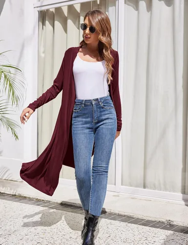 Vista 5 de Bluetime Women Long Open Front Maxi Cardigan Lightweight Duster Long Sleeve Cardigan (S-4XL)