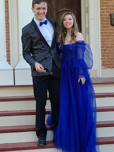 Vista 7 de Vestidos de graduación de tul con manga abombada con abertura 2025, vestido largo de baile de novia, vestidos formales para mujer, fiesta de noche