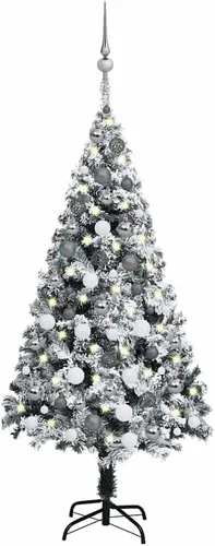 Vista 21 de 6.5ft Flocked Artificial Christmas Tree with LED Lights and Decorations, Realistic PVC Branches, Adjustable Steel Stand for Indoor Holiday Decor