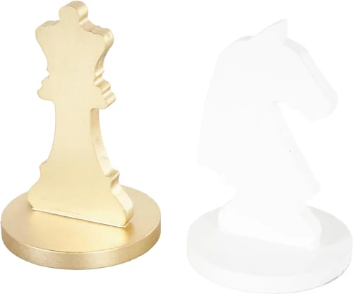 Vista 3 de Deco 79 Juego de ajedrez de madera para decoración del hogar, juego de mesa decorativo con piezas doradas y blancas, juego de mesa de 12 x 12 x 6