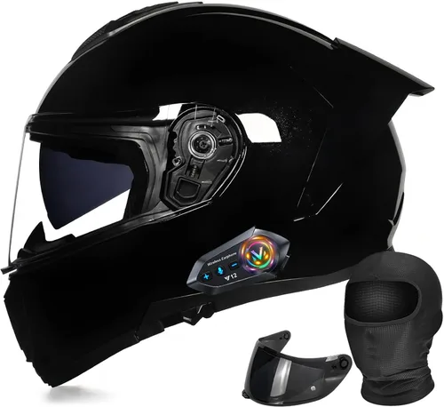 Vista 12 de Casco modular de motocicleta con Bluetooth abatible de cara completa aprobado por DOT FMVSS-218 con doble visera, multiventilación, diseño