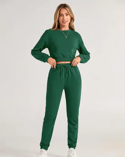 Vista 33 de BTFBM Conjunto deportivo de 2 piezas para mujer, camiseta corta de manga larga, sin botones, pantalón con cordón ajustable, pantalones deportivos
