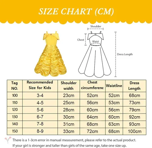 Vista 2 de AOMIG Belle Princess Dress for Girls Costumes, Princess Dress Up Clothes with Accessories, Beauty and Beast Costume for Girl