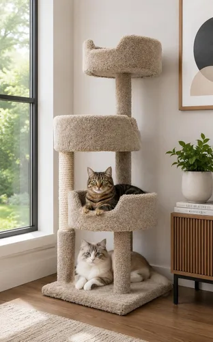 Vista 2 de Torre de lujo para gatos con espaciosas perchas para gatos y poste rascador para gatos grandes