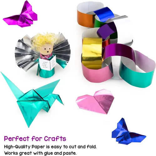 Vista 6 de Hygloss Papel Metálico - 288 Hojas 8 Colores Surtidos de Papel Metálico - 8.5x10 Pulgadas - Papel Metálico Ideal para Manualidades - Hojas de Papel
